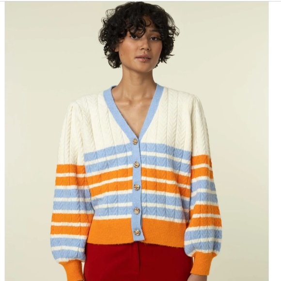 NWT Frnch Paris Margarida Cardigan Multicolor Wool Blend Stripe - Picture 2 of 10
